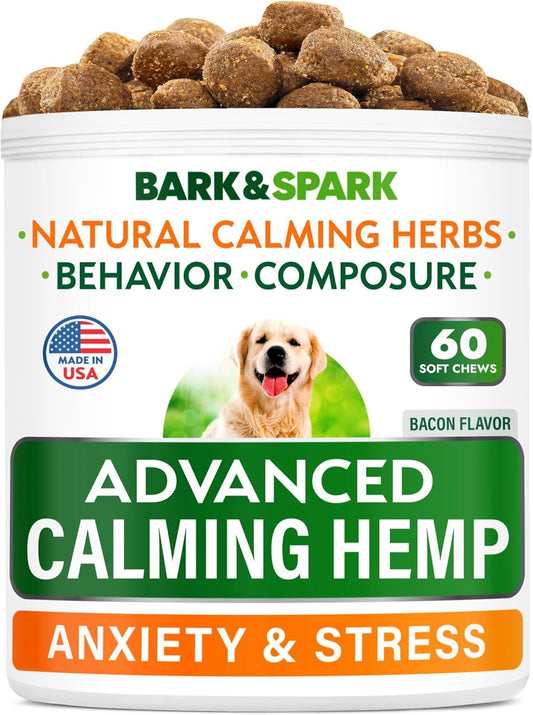 Advanced Calming Chews for Dogs - Hemp Chew + Melatonin - Anxiety Relief - Sleep Aid - Relaxing Treats - Stress Relief during Fireworks, Storms, Thunder, Barking - Made in USA - 60Ct