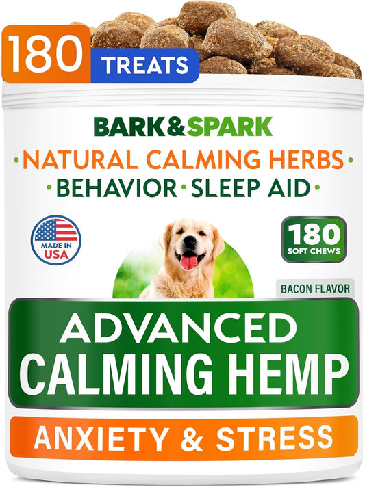 Advanced Calming Hemp Treats for Dogs - Natural Anxiety Relief with Hemp Oil & Melatonin - 180 Delicious Chews for Stress-Free Moments
