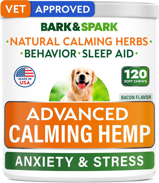Advanced Calming Chews for Dogs - Anxiety Relief Treats - Melatonin + Hemp Oil - Separation Aid - Stress Relief during Fireworks, Storms, Thunder - Aggressive Behavior - BBQ (120Ct)