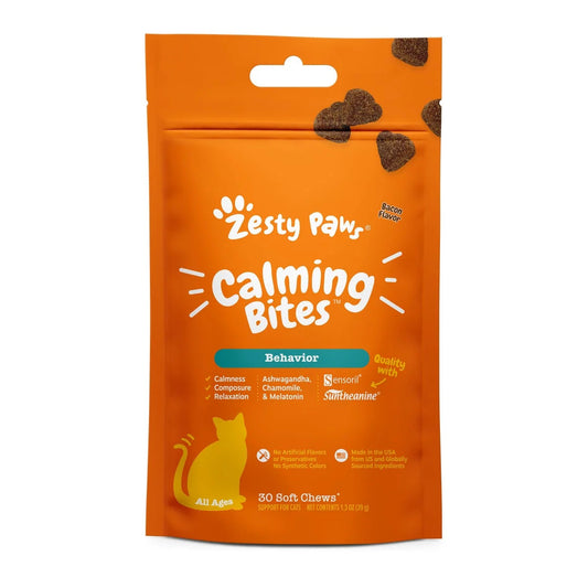 Calming Bites for Cats - Delicious Bacon-Flavored Stress & Anxiety Relief Supplement, 30 Chewable Treats